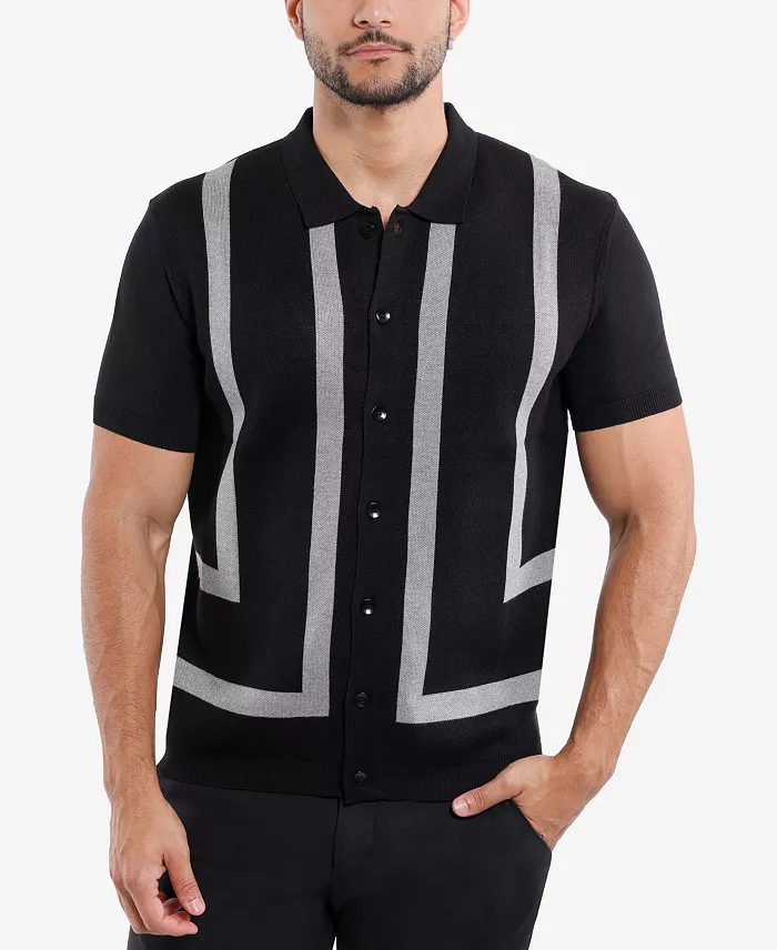 Men's Jacquard Short Sleeve Sweater Polo