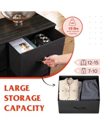 10-Drawer Dresser Fabric Storage Tower for Bedroom Hallway Closets Tall Chest Organizer Unit with Textured Print Fabric Bins Steel Frame Wood Top Easy Pull Handle