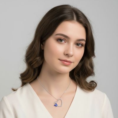 Sterling Silver with Butterfly Cubic Zirconia on Heart Shaped Pendant Necklace