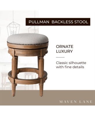 Pullman Backless Counter Stool in Weathered Oak Finish w/ Sand Color Fabric Upholstery, Set of 2