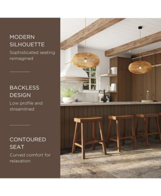 Vincent Wooden Rustic Aesthetic Kitchen Counter Stool, Set of 4