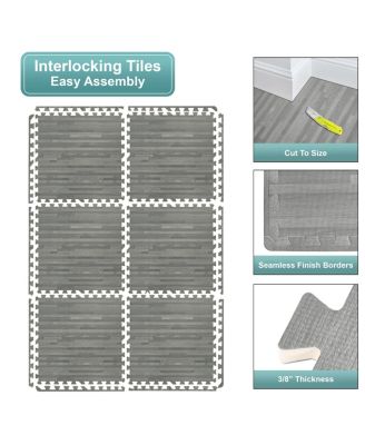 3/8-Inch Thick 96 Sq. Ft. Wood Grain Floor Foam EVA Interlocking Mats Tiles w/ Borders - for Home, Playroom, Basement, Trade Show
