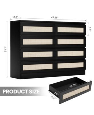 8 Drawer Double Dresser for Bedroom, Rattan Chest of Dressers