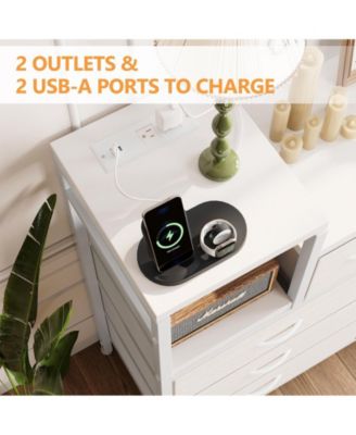 1Pc Fabric/Metal 9-Drawer Charging Station Modern Storage Dresser TV Cabinet