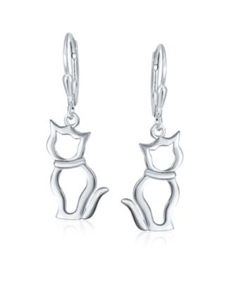 Best Friend Animal Lover Dangle Earrings Sterling Silver Cat Design