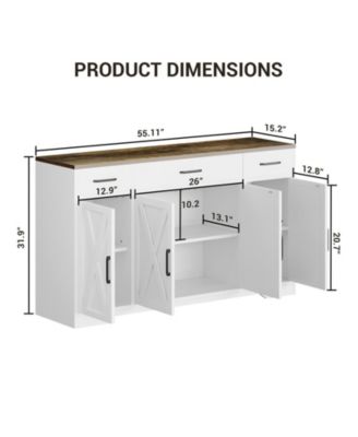 Sideboard  55" Wood with Storage, Coffee Bar Cabinet with 3 Drawers