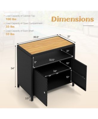 Rattan Storage Cabinet with Acacia Wood Countertop for Poolside Deck and Patio