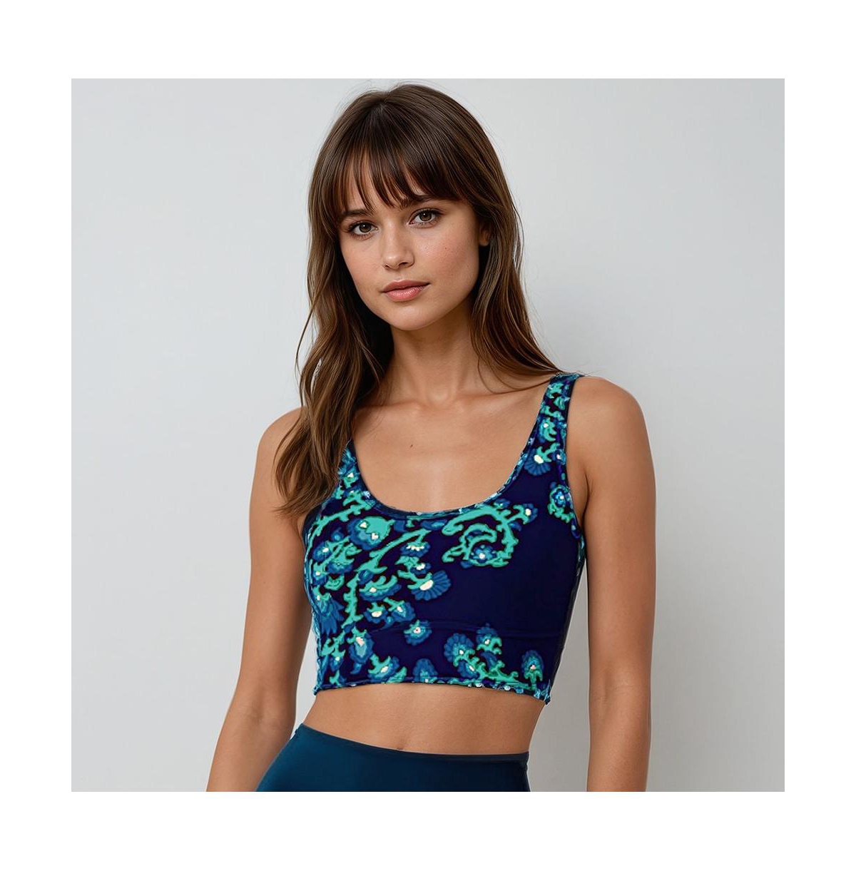 Women's Longline Swim Bra - Navy wave