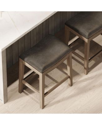 Adrien Counter Stool, Reclaimed Oak, Ronan Stone Leather, Set of 2