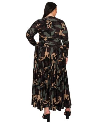 Plus Size Silvestra Camo Tiered Maxi Dress
