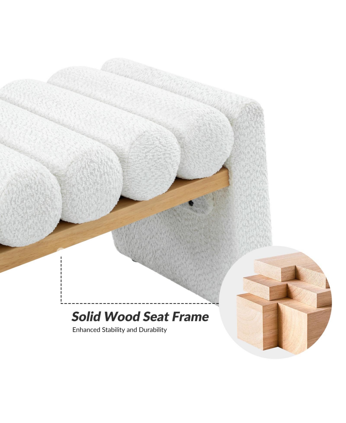 Modern Bench with Solid Wood and Removable Round Bolster Cushions