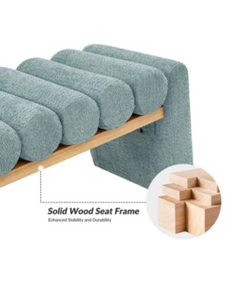 Modern Bench with Solid Wood and Removable Round Bolster Cushions