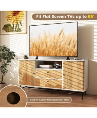 Mid Century Modern Buffet Sideboard with Sliding Tambour Doors and 2 Storage Drawers