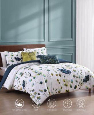 Abstract Vines Bedding 220 Thread Count Cotton Sateen Reversible 5 Piece Comforter Set, Queen Size