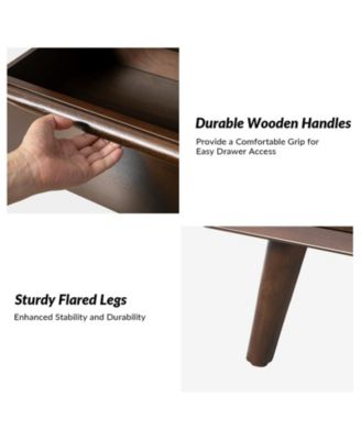 Jeraldo Mid-Century Modern 2-Drawer End Table with Built-In Outlets and Wooden Handle