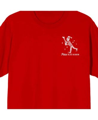 Пабст Блю Риббон Пабст Блю Риббон Мужская крутая синяя футболка с логотипом и красным коротким рукавом