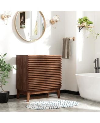 Particleboard Bathroom Cabinet Vanity with Storage and Wood Grain Laminate (Sink Basin Not Included)