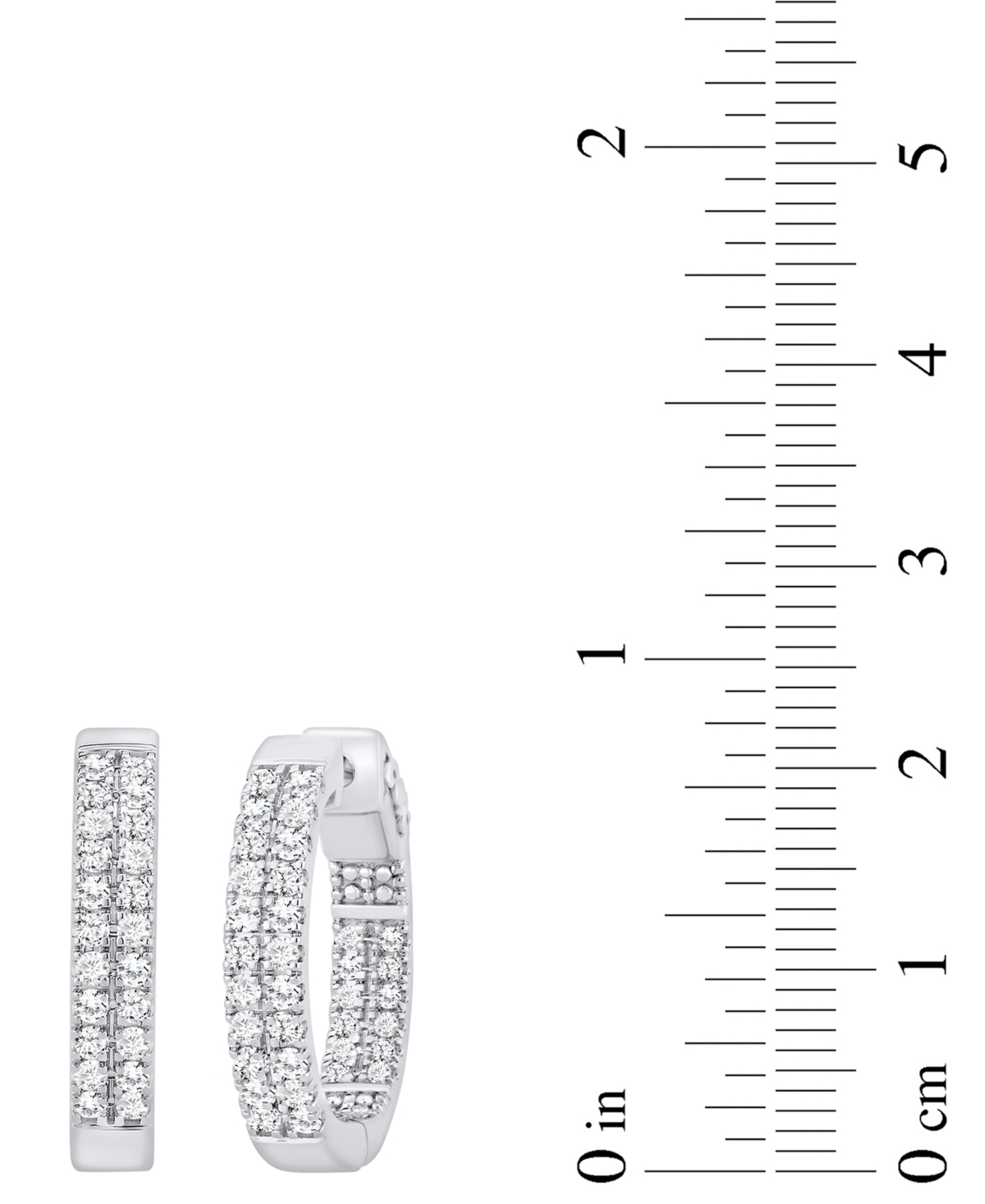 Macy's Diamond Double-row Small Hoop Earrings (1 Ct. T.w.) In 10k White Gold, 0.7" In White
