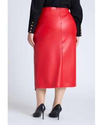 Women's Wrap Front Faux Leather Midi Skirt