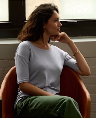 Women's Supima Micro Modal Elbow Sleeve Balletneck Curved Hem Top