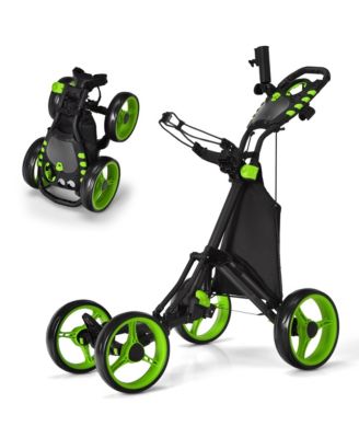 4 Wheels Foldable Golf Push Pull Cart Trolley w/ Brake Waterproof Bag