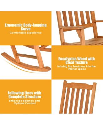 3 PCS Eucalyptus Rocking Chair Set W/ Coffee Table 2 Wood Conversation Chairs