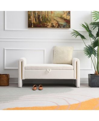Modern Teddy Bed End Bench with Storage and Arms, Upholstered Foot Rest Stool, Comfy Vanity Bench