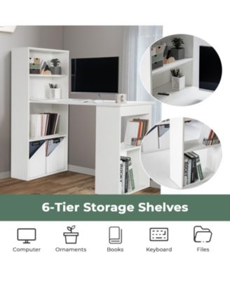 Computer Desk Writing Workstation Office with 6-Tier Storage Shelves