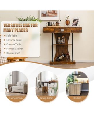 Console Table with Drawer and 2-Tier Shelves for Entryway Living Room