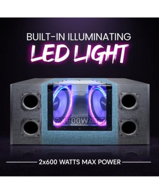 Dual Subwoofer Box System, 12'' Vented Enclosure, 1200W Max, LED Lights