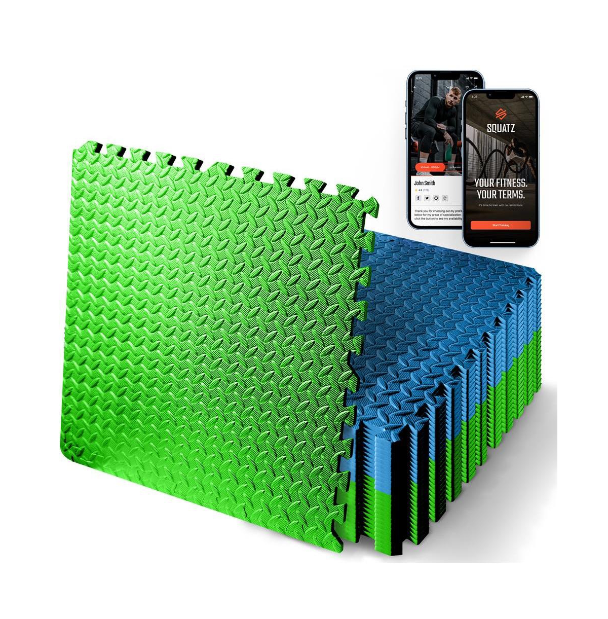 25-Piece Puzzle Exercise Mat, Eva Foam Tiles, Blue/Green - Green