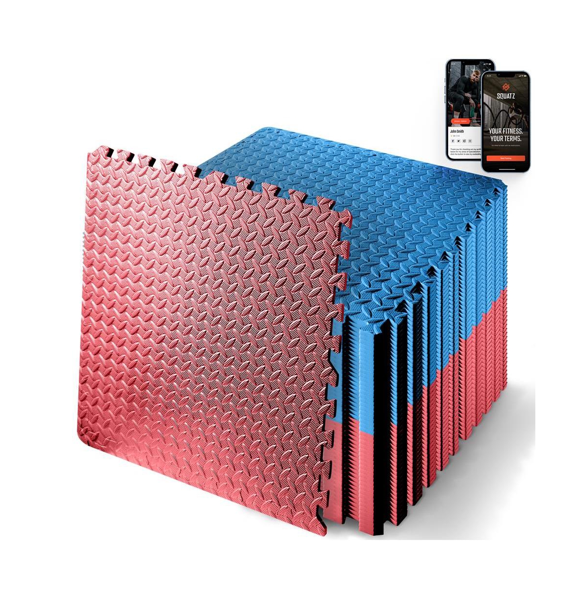 50-Piece Puzzle Exercise Mat, Eva Foam Tiles, Red/Blue - Red