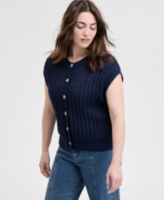 And Now This - Women's Open-Knit Button-Front Cardigan Sweater