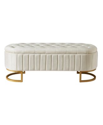 Elegant Velvet Upholstered Storage Ottoman Bench with Sturdy Metal Legs for Bedroom or Living Room-The Pop Home