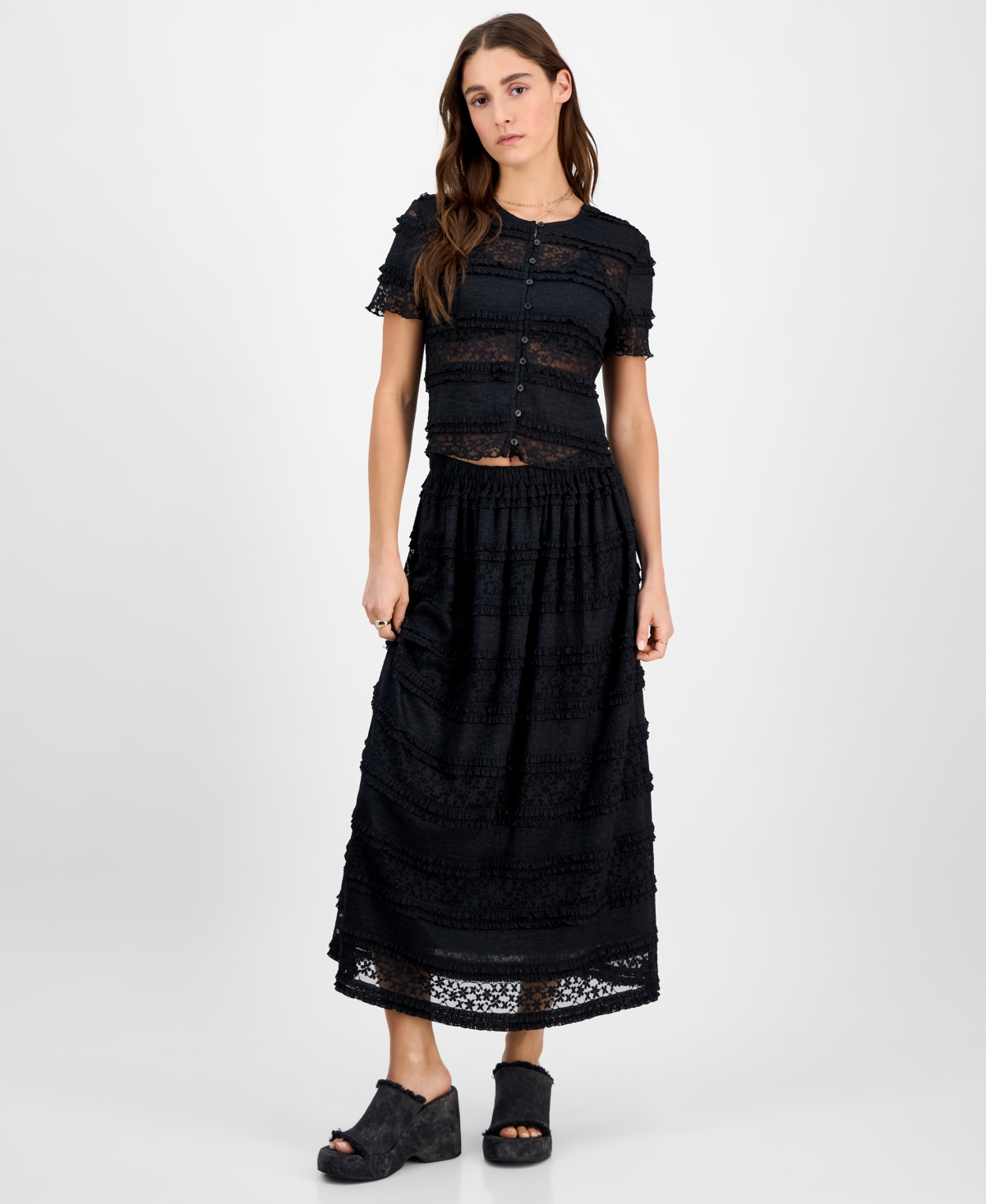 Women's Ruffled Lace Maxi Skirt, Exclusively at Macy's - Cream