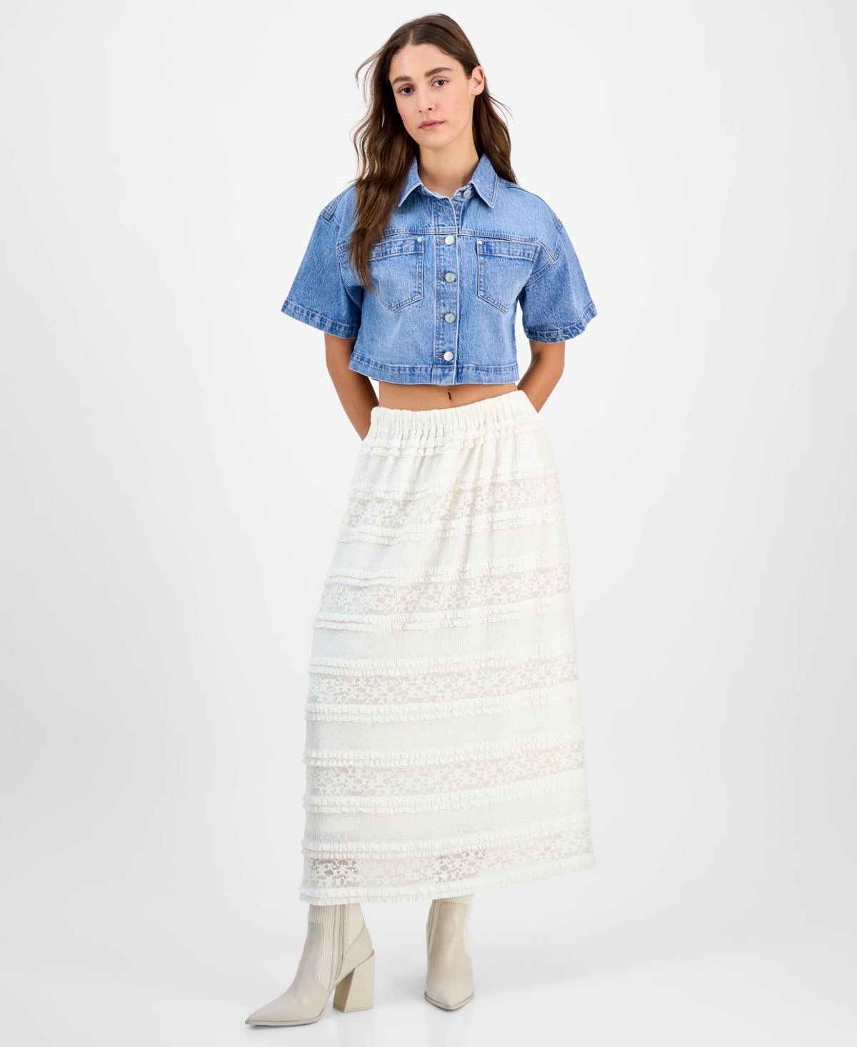 Petite Lace Smocked Maxi Skirt, Exclusively at Macy's - Cream