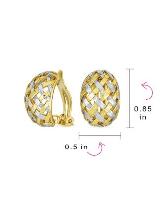 Half Hoop Woven Braided Dome Open Basket Weave Clip On Earrings Silver Gold Plated Brass