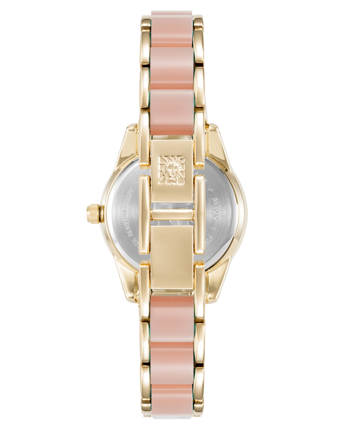 Anne Klein Women's Quartz Light Pink Pearlescent Acetate And Gold-tone Metal Alloy Link Bracelet Watch, 30mm