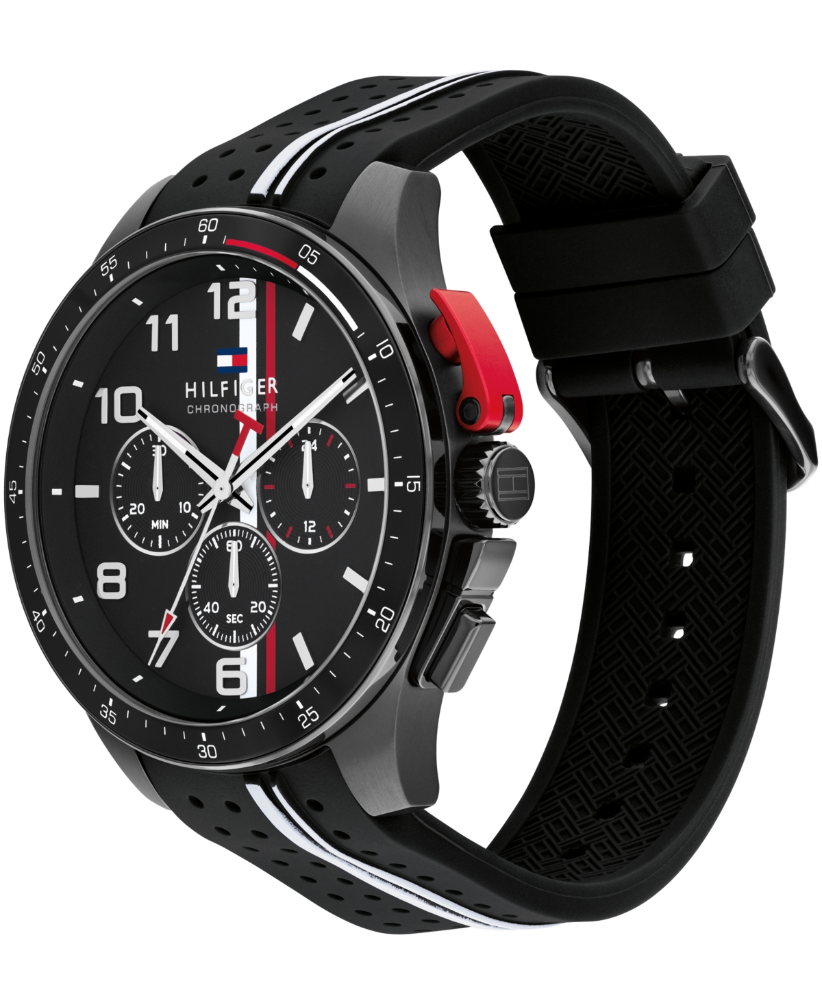 Tommy Hilfiger Men's Chronograph Black Silicone Strap Watch, 46mm In Black