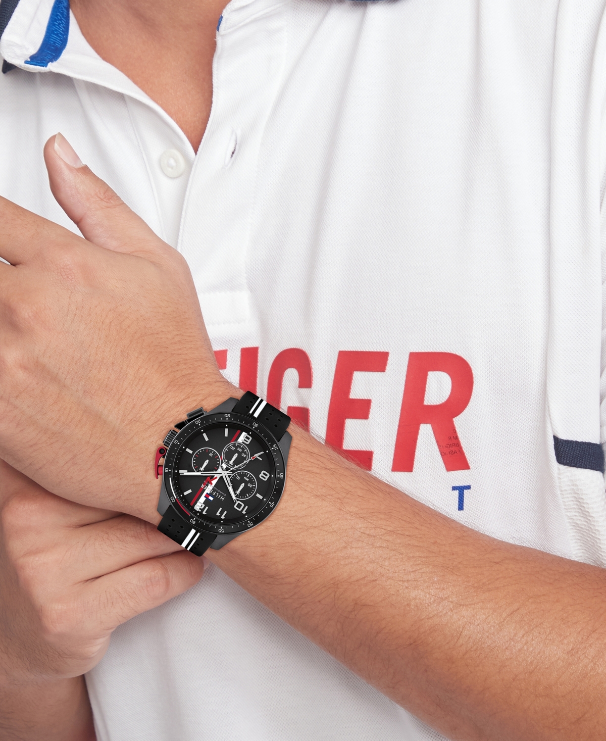 Tommy Hilfiger Men's Chronograph Black Silicone Strap Watch, 46mm In Black