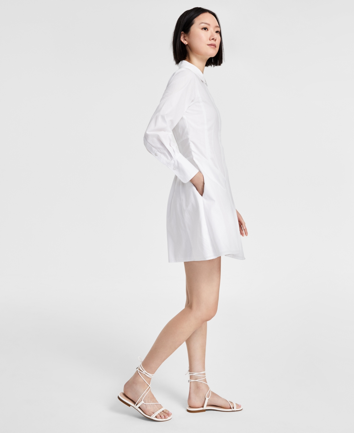Msk Women's Cotton Darted Fit & Flare Shirtdress In Bright White