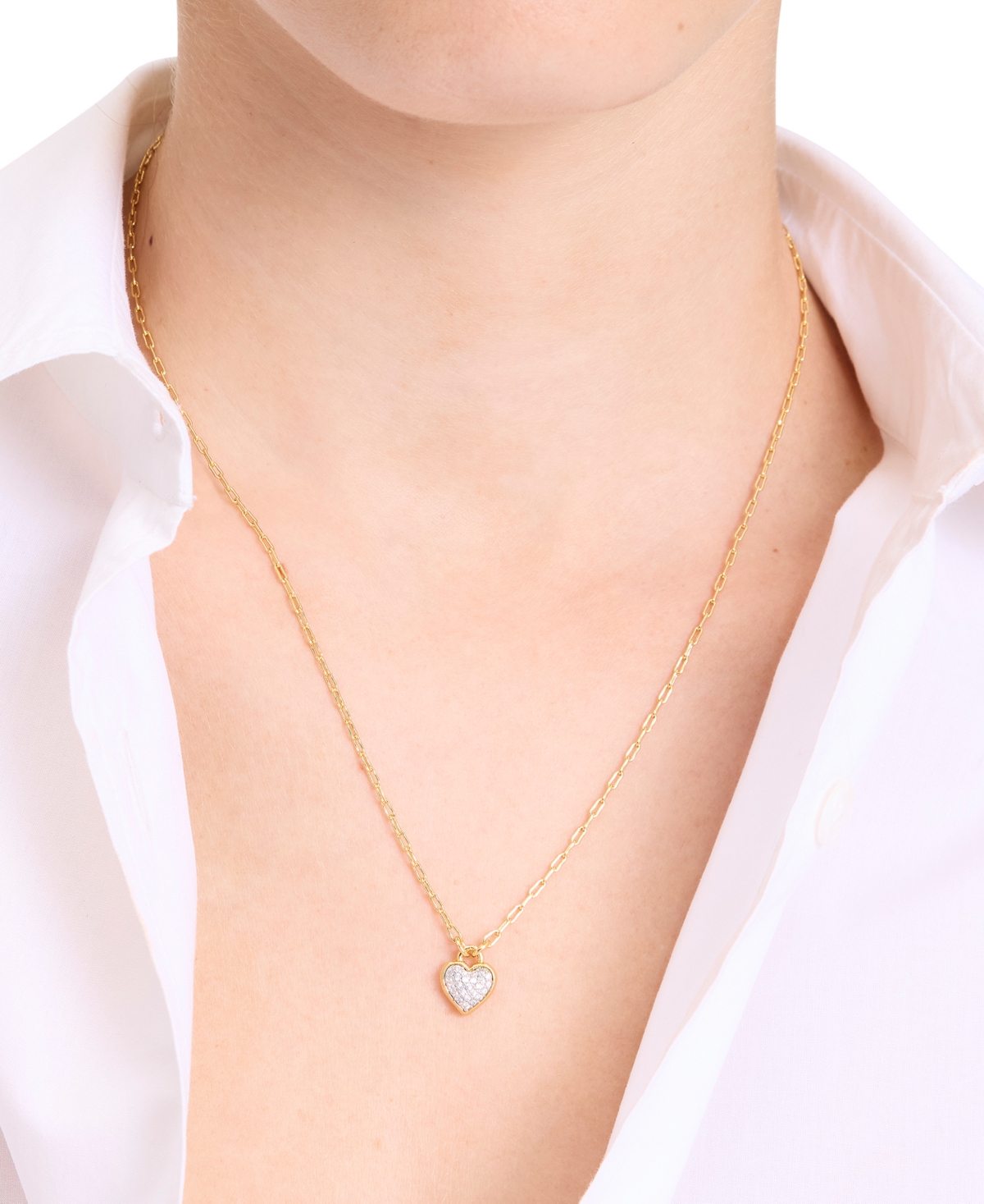 Shop Kate Spade Cubic Zirconia Heart Pave Pendant Necklace, 16" + 3" Extender In Clear,two Tone