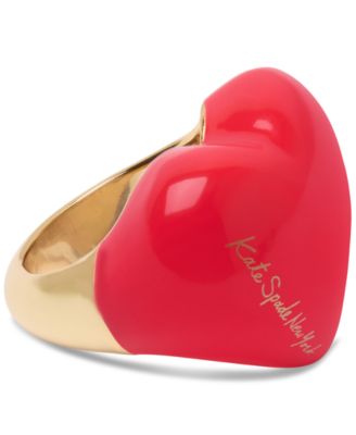 kate spade new york - Gold-Tone Red Enamel Logo Heart Statement Ring
