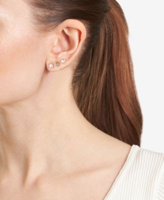 Кубический цирконий, бусина и лошадка, 3 шт. Комплект сережек-гвоздиков (7/8 карат) из золота 14 карат и стерлингового серебра (также из чистого серебра). 