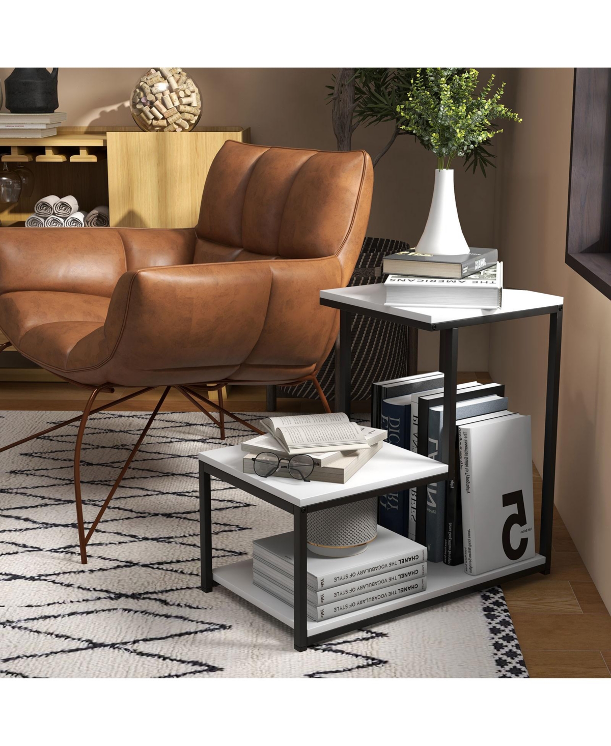 Gouun 3-Tier Ladder-Shaped Chair Side Table with Storage Shelf