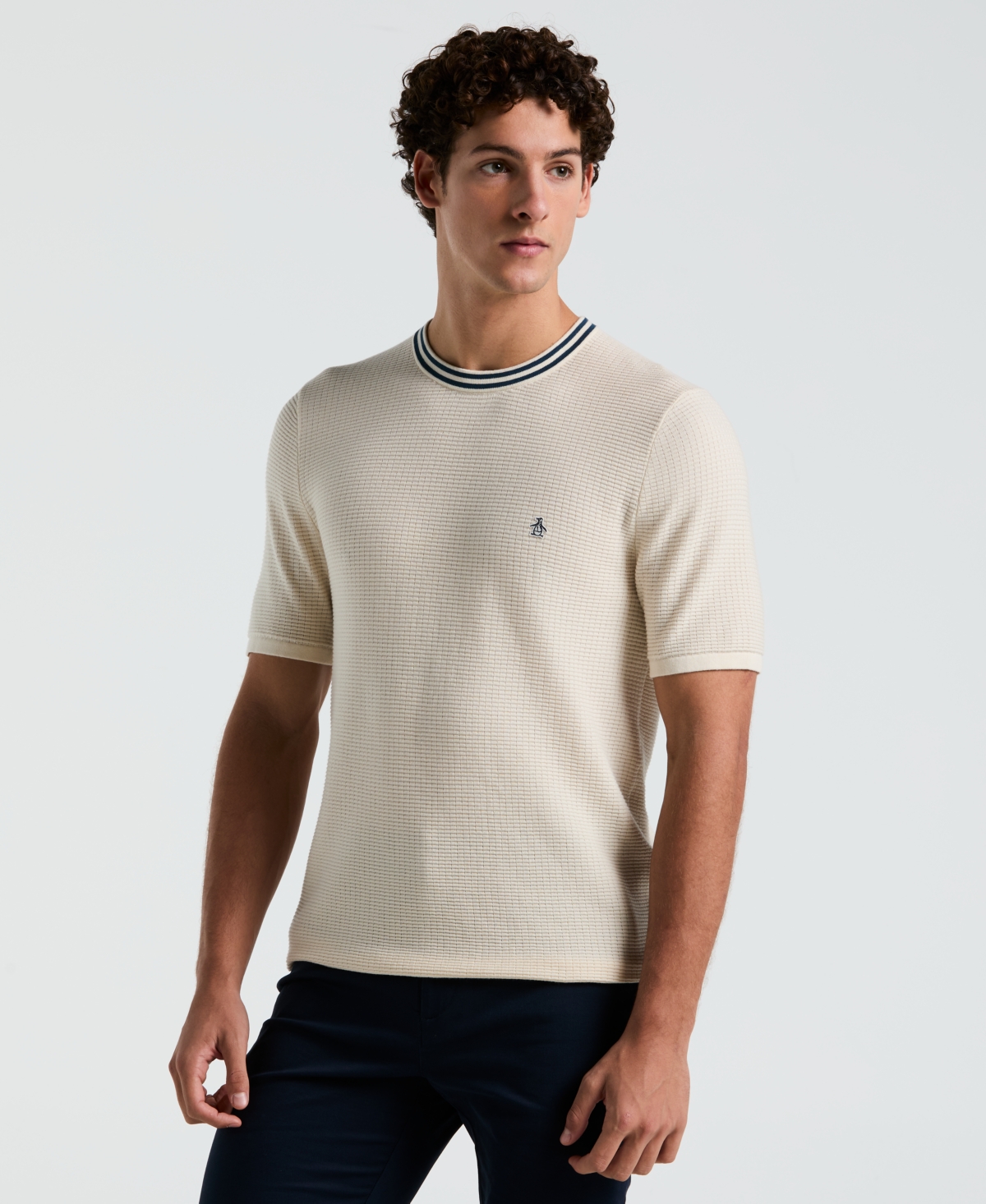 Men's Slim Fit Short Sleeve Sweater Logo T-Shirt - Birch