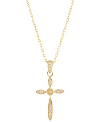 Macy's - Cubic Zirconia Cross Pendant Necklace in 14k Gold-Plated Sterling Silver, 16" + 2" extender