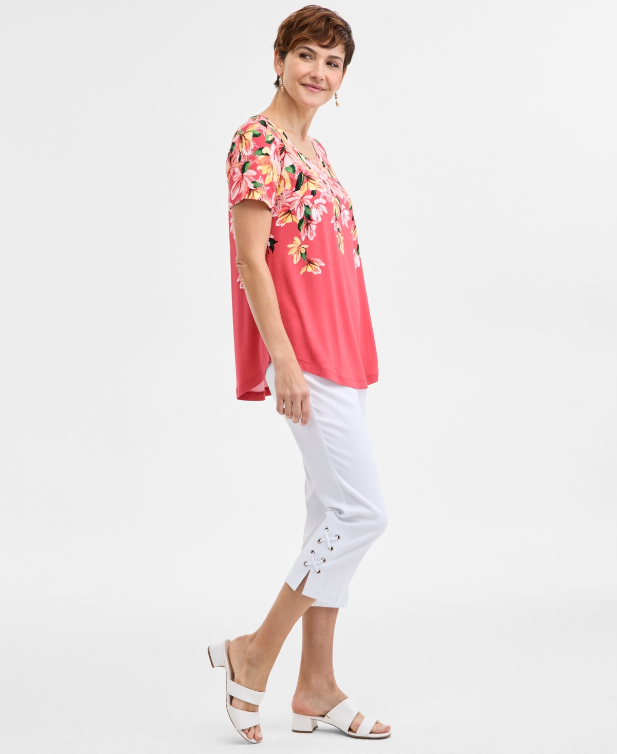 Jm Collection Women's Printed Scoop-Neck Short Sleeve Top, Exclusively at Macy's