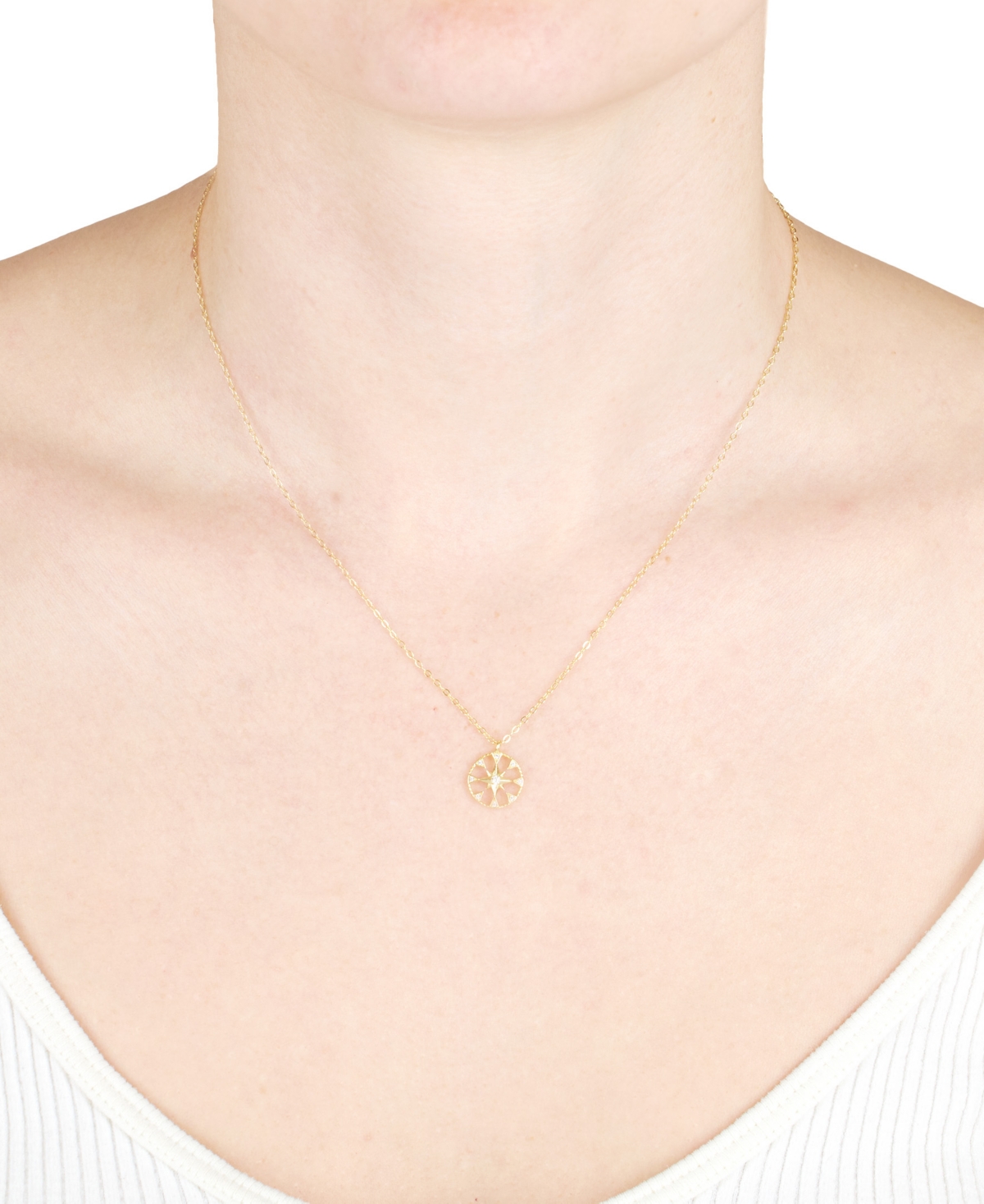 Macy's Cubic Zirconia Star Open Disc Pendant Necklace In 14k Gold-plated Sterling Silver, 16" + 2" Extender In Gold