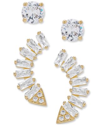 Macy's - 2-Pc. Set Lab Grown White Sapphire (3/4 ct. t.w.) Round Stud & Climber Earrings in 14k Gold Over Sterling Silver